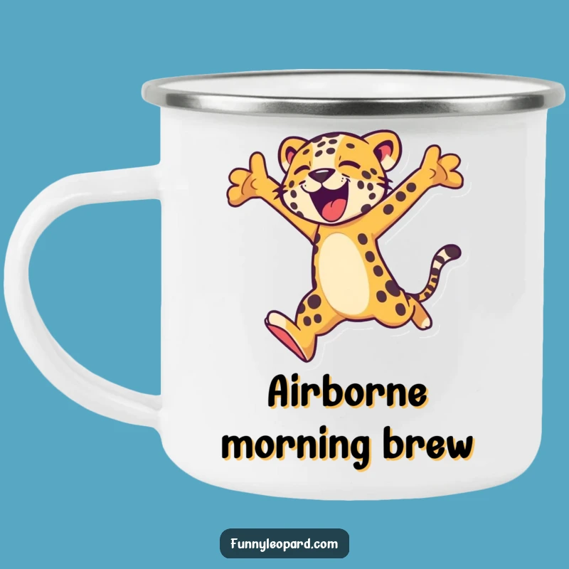 Funny Leopard Leap Camping Mug: Adventure Ready!