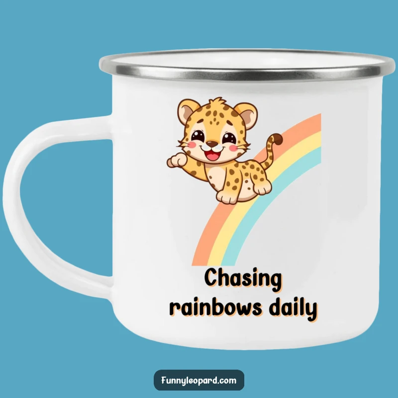 Funny Leopard Rainbow Camping Mug - Cheerful Adventure Gift!