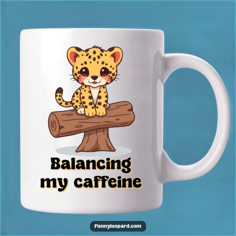 Funny Leopard Cub Balancing Log Mug: Cute Animal Balance Gift
