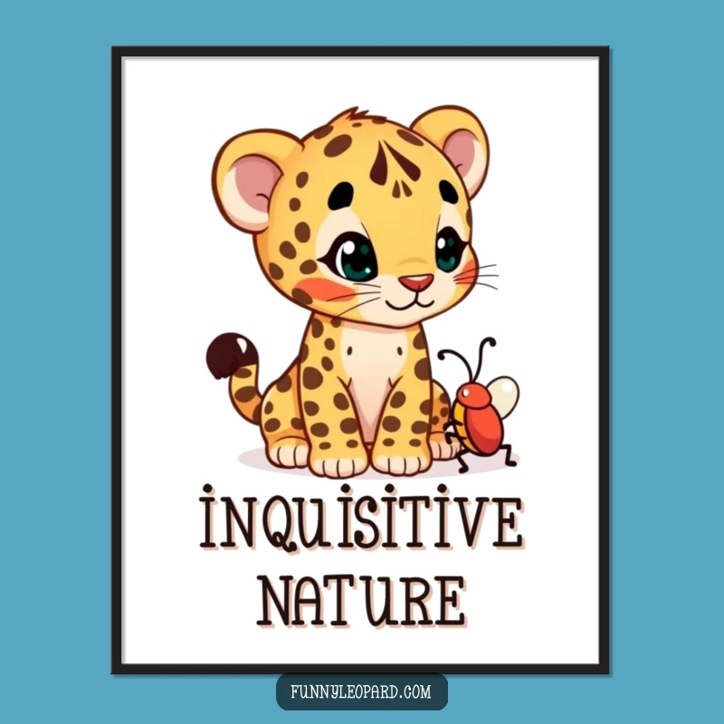 Funny Curious Leopard Cub Digital Print: Instant Wonder!