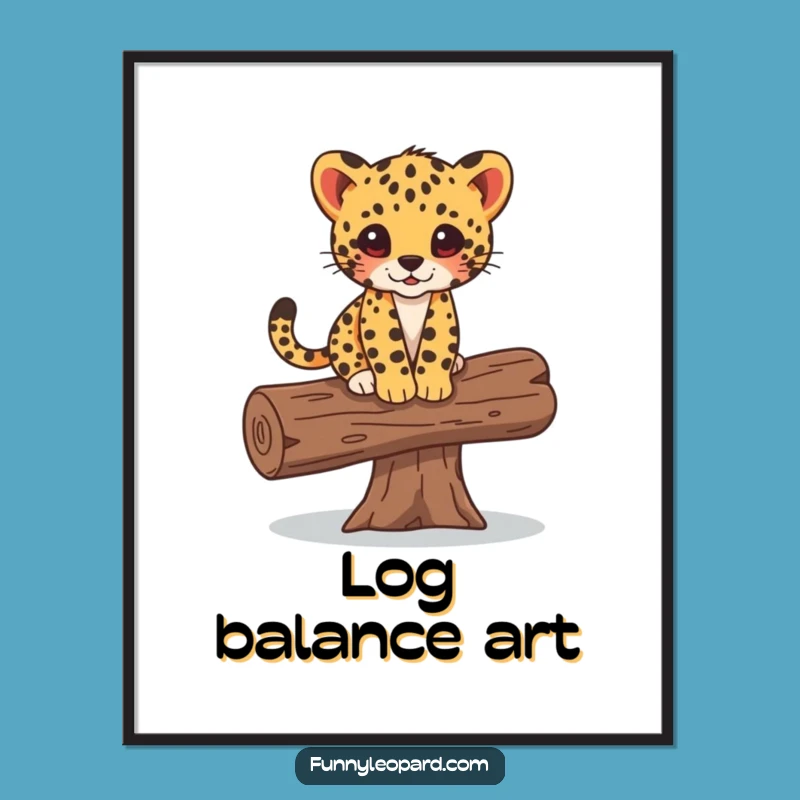 Funny Leopard Cub Balancing Log Digital Print: Instant Playful Decor