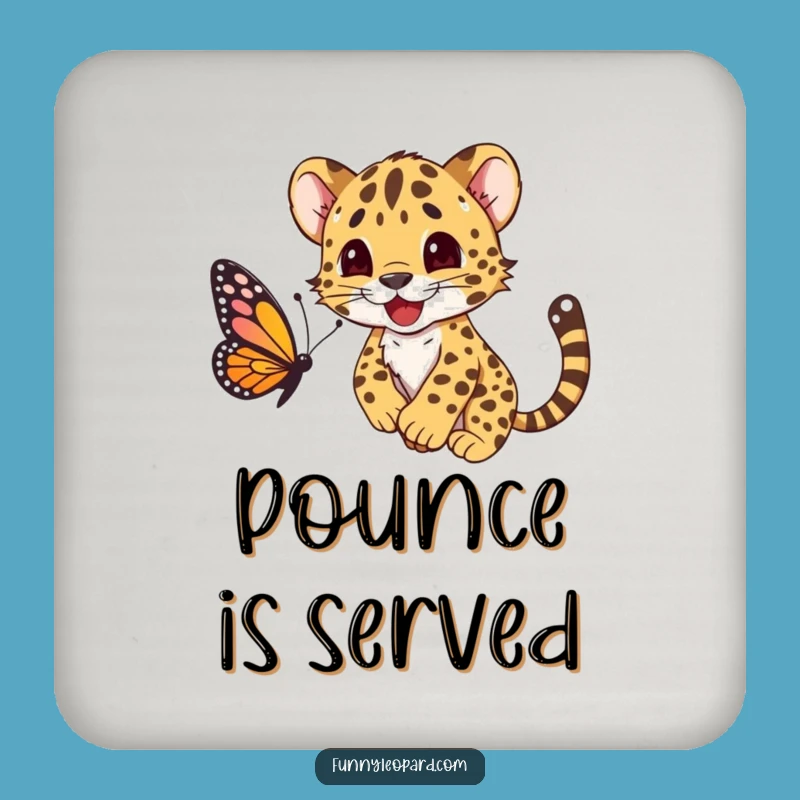 Funny Leopard Cub Pouncing Butterfly Coaster: Protect & Amuse!