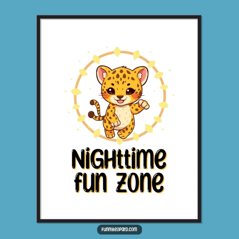 Funny Leopard Cub Fireflies Poster - Magical Wall Art & Gift!