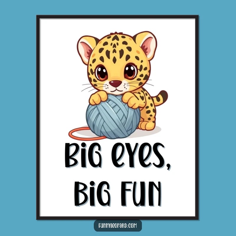 Funny Leopard Cub Yarn Poster - Whimsical Wall Art for Animal Lovers