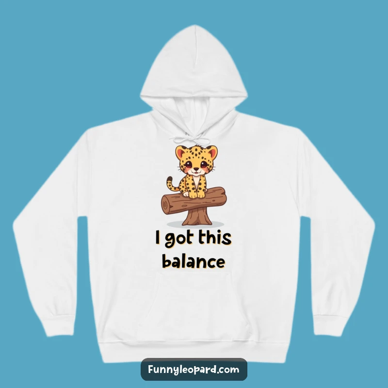 Cozy Funny Leopard Cub Balancing Log Hoodie: Comfort and Charm