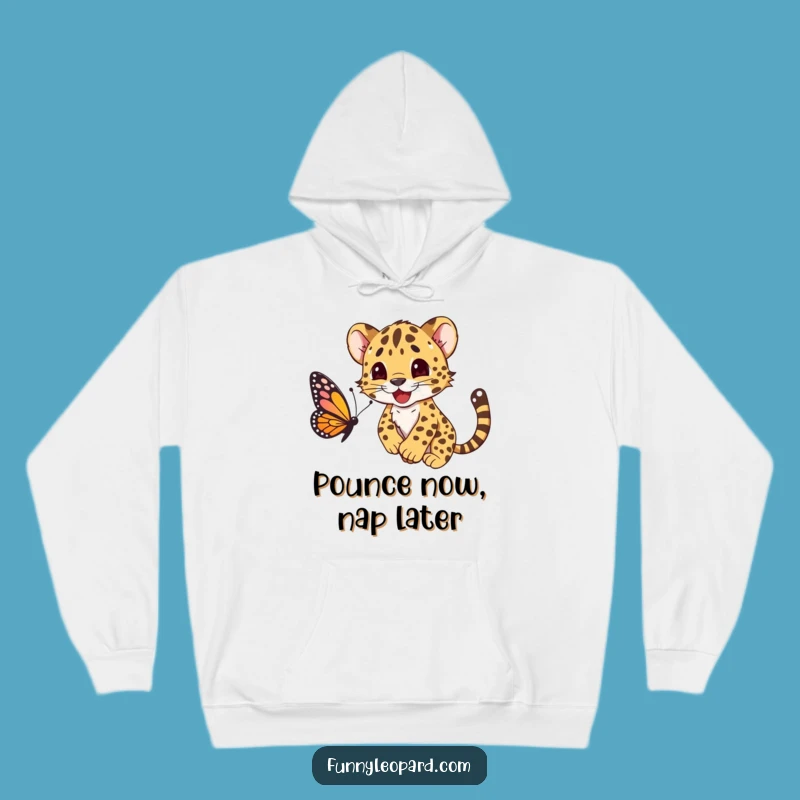 Funny Leopard Cub Pouncing Butterfly Hoodie: Cozy & Hilarious Gift!