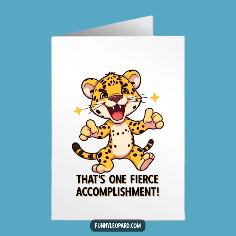 Free Printable Congrats Card: Leopard in an Exciting Dynamic Pose