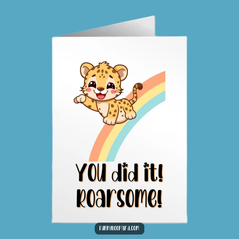 Free Printable Congrats Card: Rainbow Leopard Slide Joyful Funny Downloadable Gift