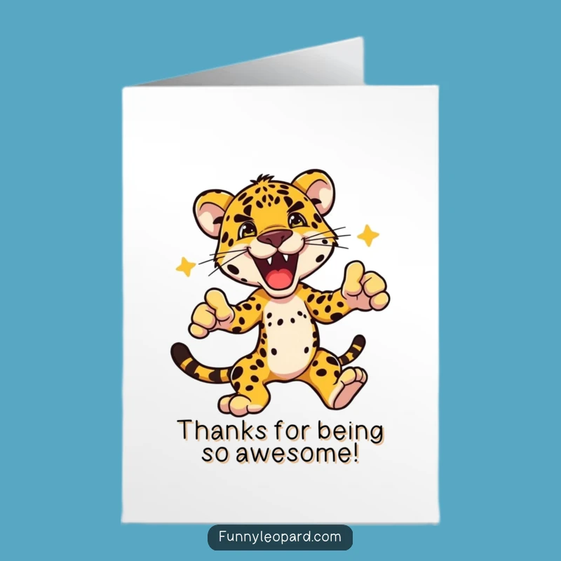 Free Printable Thank You Card: Leopard Striking an Excited Pose