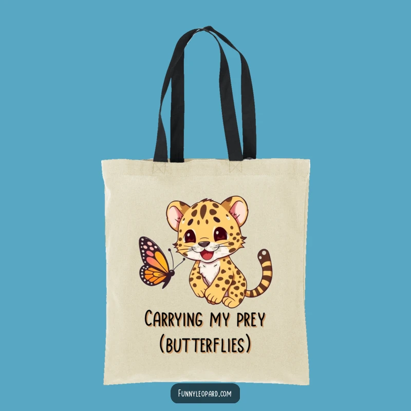 Funny Leopard Cub Pouncing Butterfly Tote Bag: Carry Laughter!