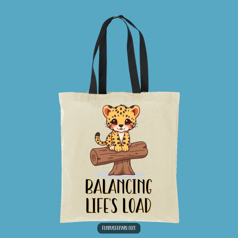 Funny Leopard Cub Balancing Log Tote Bag: Carry Your Fun